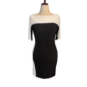 Chaps women black and white color block bodycon knee length pullover dress sz M
